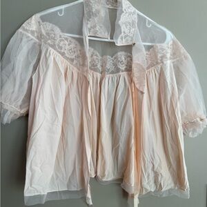 Vintage PINK Bed Jacket Lingerie  70's  VANITY FAIR  Size 8